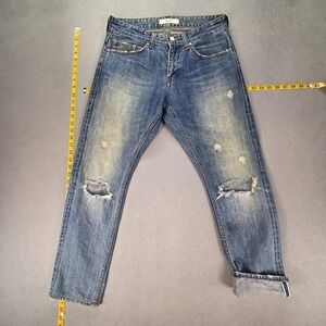 PLAC Jeans Mens Selvedge Blue Wash Slim Made Japan Thrashed Honeycomb Fits 31x28